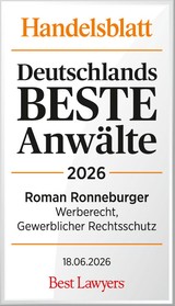 Handelsblatt „Deutschlands beste Anwälte 2026“ – Roman Ronneburger, Werberecht und Gewerblicher Rechtsschutz (Best Lawyers)
